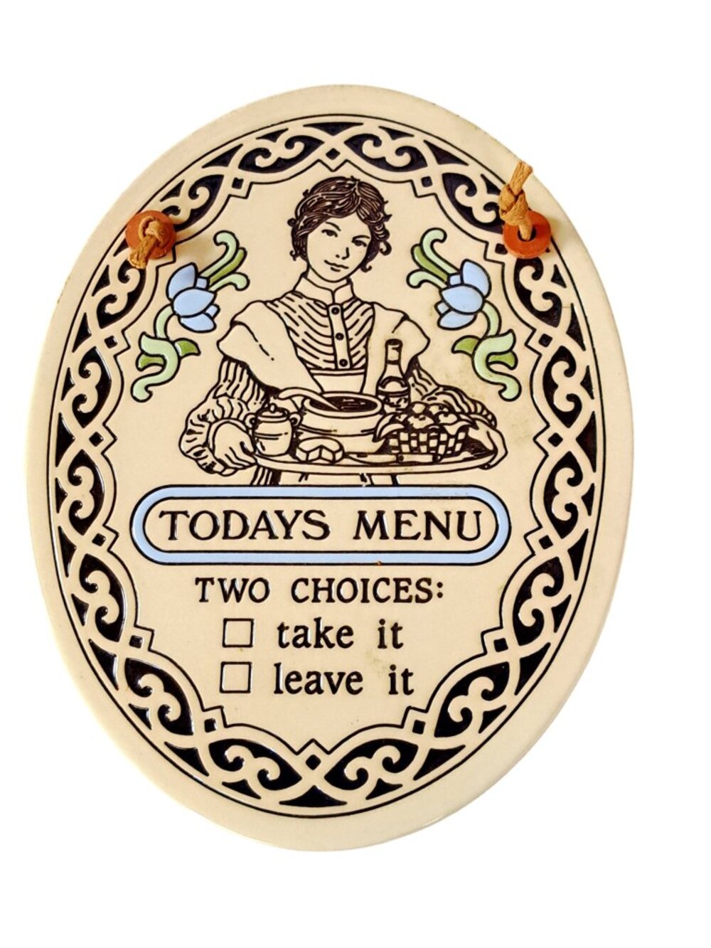 Trinity Pottery Handmade Oval Hanging Wall Plaque "Today's Menu" Kitchen - Picture 3 of 6